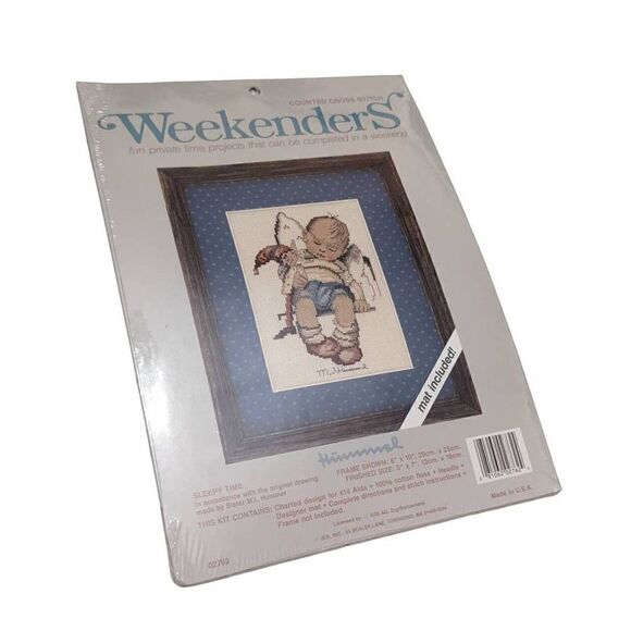 Sleepy Time Hummel Cross Stitch Kit‎ Weekenders with Mat Sealed 8x10 Vintage 90s - Picture 1 of 4